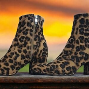 Marc Fisher Black and Brown Ankle Booties with Chunky Heel